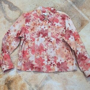 Coldwater Creek | Pink Orange Red Floral Jean Stretch Jacket Blazer Size L